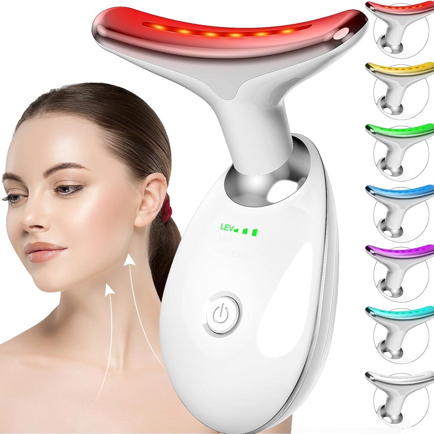 Cross-Border Factory Household Neck Beauty Instrument Introduction Instrument Vibration Massager Colored Light Skin Rejuvenation Facial Facial Neck Wrinkle Beauty Instrument